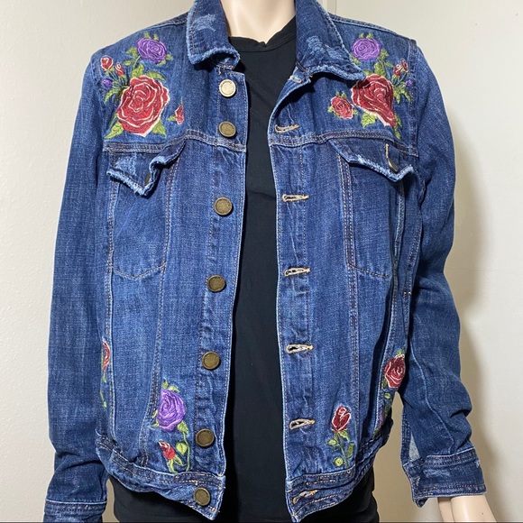 Blank NYC Distressed Floral Denim Jean Jacket - Picture 4 of 16